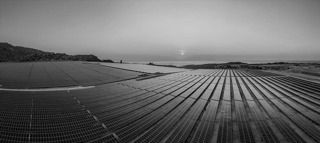 monochrome photo of a solar panel array, showcasing sustainable banking and climate disclosures.  monochrome photo of a solar panel array, showcasing sustainable banking and climate disclosures.